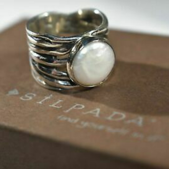 Silpada Coin Pearl Mermaid Ring with Sterling Silver Weave - Picture 6 of 6